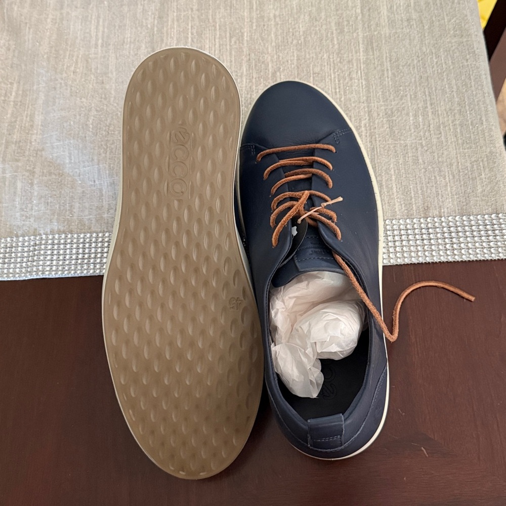 Ecco Navy Leather Sneakers with Tan Laces - Picture 6 of 8